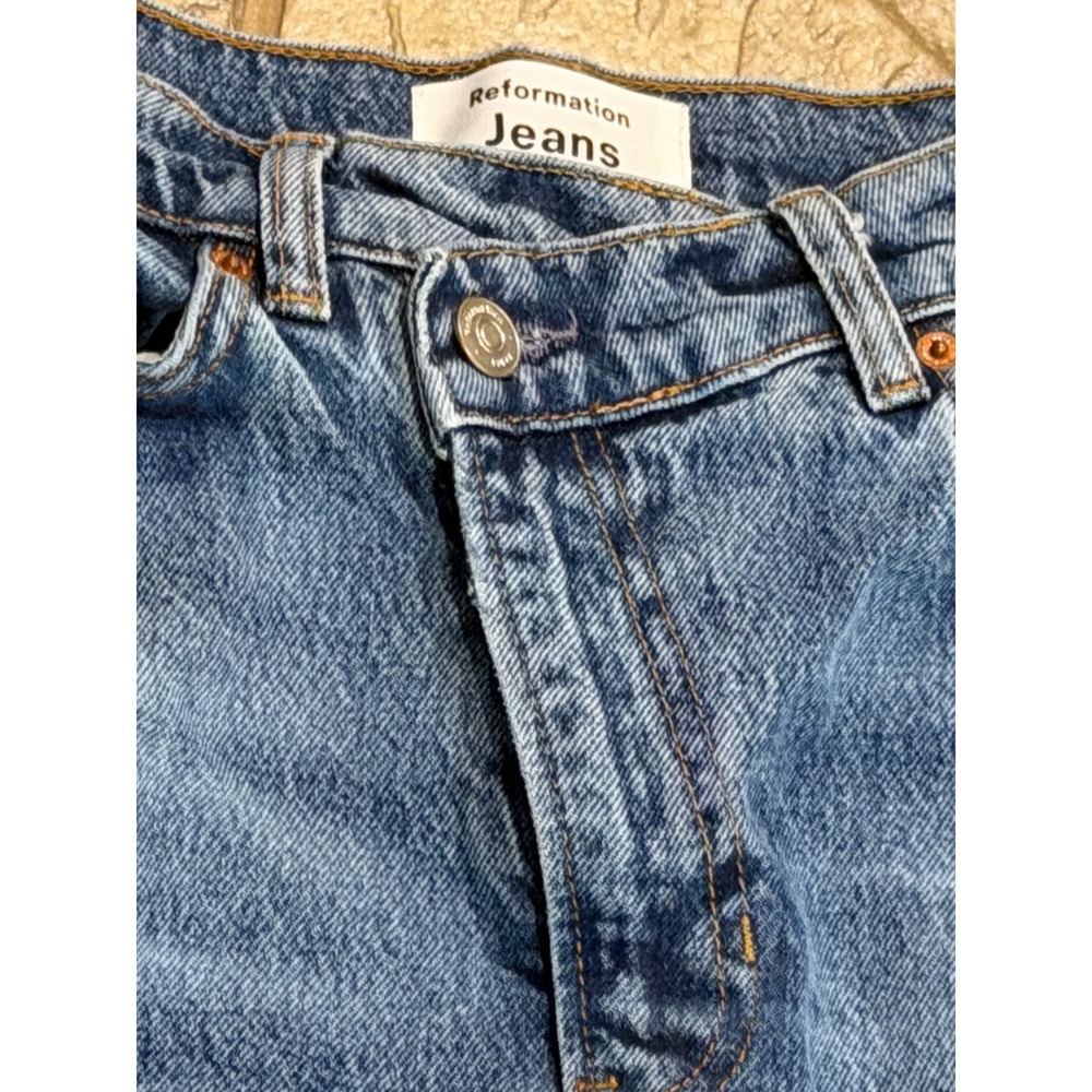 $168 Reformation Nila Long Denim Jean Skirt Blue Crossover Waist Midi Slit 26 4 - Picture 11 of 15